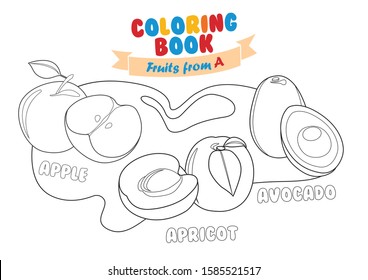 Coloring book vector with fruit themes in alphabet