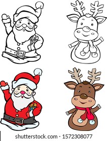 coloring book vector holiday santa claus deer christmas doodle baby greeting card antistress