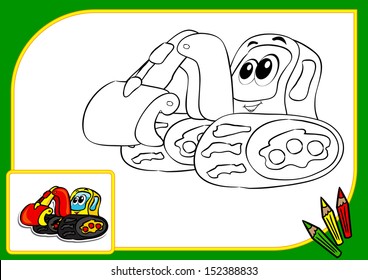 Coloring book. Vector illustration of funny excavator
