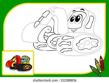 Coloring book. Vector illustration of funny excavator