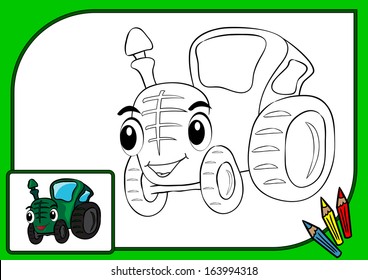 Coloring book. Vector illustration of funny tractor