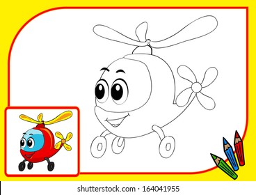 Coloring book. Vector illustration of funny helicopter