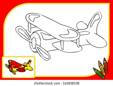 Coloring book. Vector illustration of funny airplane