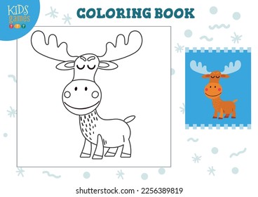 Coloring book vector illustration. Game for preschool and school kids. Cute elk outline for drawing and education activity