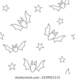 Coloring book. Vector seamless pattern for Halloween. Cute print for kids. Drawing in doodle style