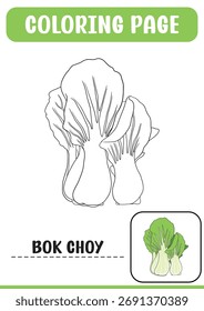 LIBRO PARA COLOREAR SERIE DE VEGETALES ILUSTRACIÓN VECTORIAL BOKCHOY