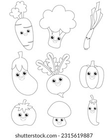 Coloring book with vegetables - vector illustration.