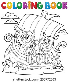 Coloring book with Viking ship - eps10 vector illustration.