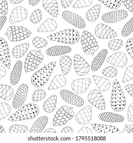 coloring book Wallpaper seamless pattern of different pine cones