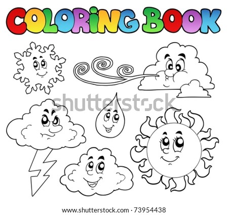 Coloring book with weather images - vector illustration.