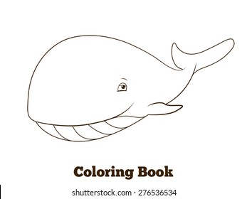 Coloring book whale cartoon educational illustration