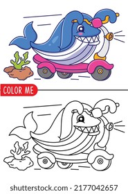 coloring book with whale cartoon illustration for kids