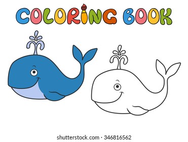 coloring book, whale cartoon, part of the collection of marine life