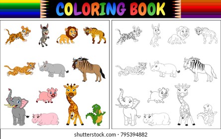 Coloring book with wild animals collection