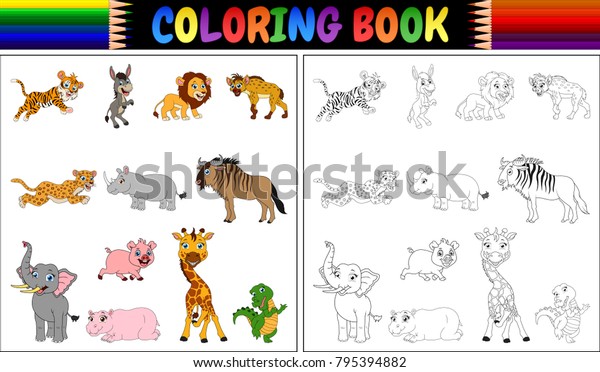 Download Coloring Book Wild Animals Collection Stock Vector Royalty Free 795394882