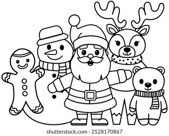 Coloring Book winter night with a snowman