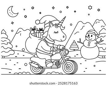 Coloring Book winter night with a snowman