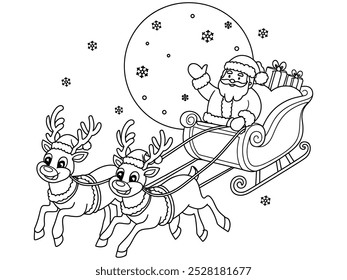 Coloring Book winter night with a snowman