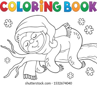 Coloring book winter sloth theme 1 - eps10 vector illustration.