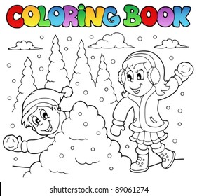 Coloring Book Winter Theme 2 - Vector Illustration.