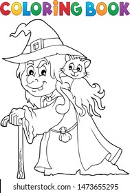 Coloring book witch with cat topic 1 - eps10 vector illustration.