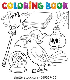 Coloring book witch crow theme - eps10 vector illustration.