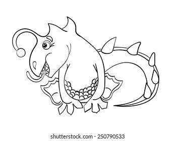 Coloring Book without color dragon isolated on white background