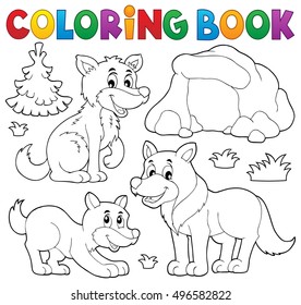 Coloring book with wolves theme 1 - eps10 vector illustration.