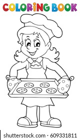 Coloring book with woman cook - eps10 vector illustration.