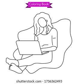 coloring book of woman working from home