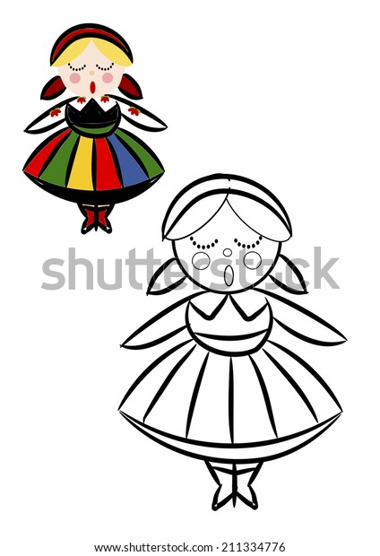 Coloring Book Women Polish National Ethnic Stock Vector (Royalty Free