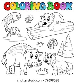 Coloring book with woodland animals - vector illustration.