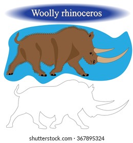 Coloring book (  Woolly rhinoceros  ) for children. Vector illustration