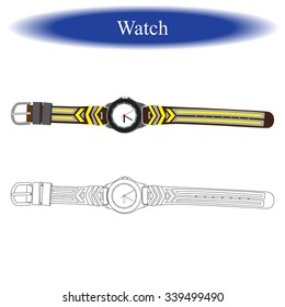 Coloring book ( Wrist Watch ) for children. Vector illustration