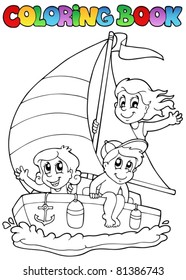 Coloring book and yacht   kids    vector illustration 
