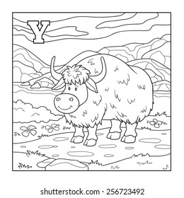 Coloring book (yak), colorless illustration (letter Y)