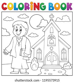 Coloring book young priest topic 3 - eps10 vector illustration.