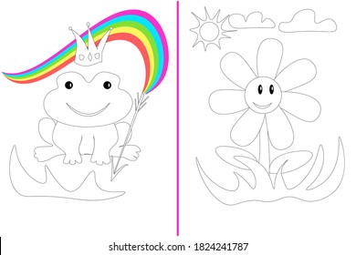 Coloring book.Cute little animals.Sketch.Page spread of the book on one sheet two pages.vector illustration.