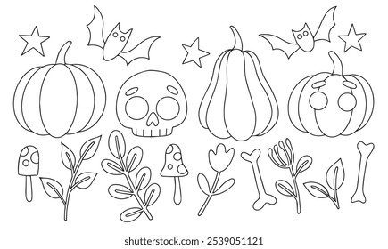 Libro para colorear. lindo Vector para Halloween. personajes divertidos para niños. doodle