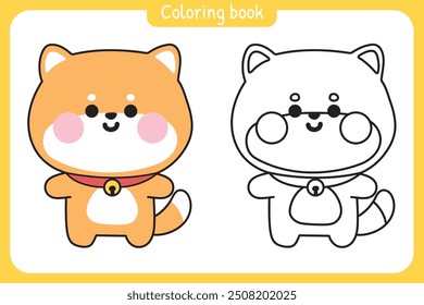 Malbuch.Malbuch für kid.School.Page.Cute shiba inu dog standing.Japanese Haustier Charakter Cartoon design.Kawaii.Vector.Illustration.