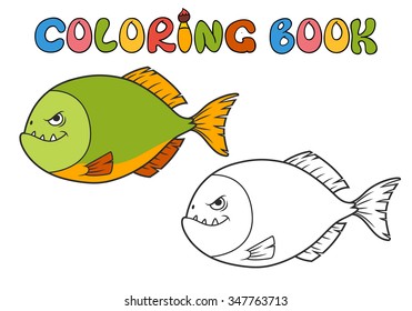 coloring book.Piranha Fish Isolated Icon, part of the collection of marine life