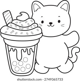 Coloring books, a cat enjoying a Mocca Float drink.