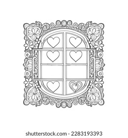 La ilustración de la ventana abierta del libro de colores es perfecta para aquellos que disfrutan agregando su propio toque creativo a las páginas de color.