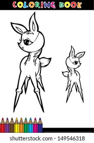 Coloring books or coloring page cartoon illustration black and white of a deer.