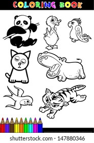 Coloring books or coloring pages black and white cartoon of a cute animal.