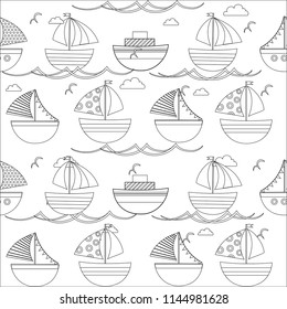 Coloring books, sea boats sea transport . Vector illustration.