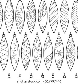  Coloring  book.Seamless pattern. Christmas decorative ornaments, star.  Hand drawn. Black and white. 