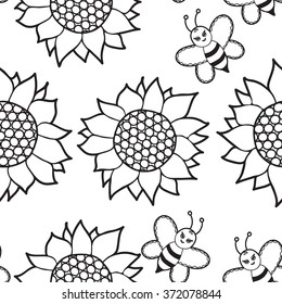  Coloring  book.Seamless pattern.  Hand drawn. Black and white. Summer. Flowers.