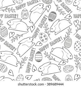  Coloring  book.Seamless pattern.  Hand drawn. Black and white. Easter.