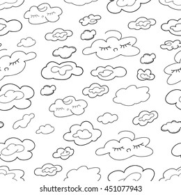  Coloring  book.Seamless pattern.  Hand drawn. Black and white. Sky.